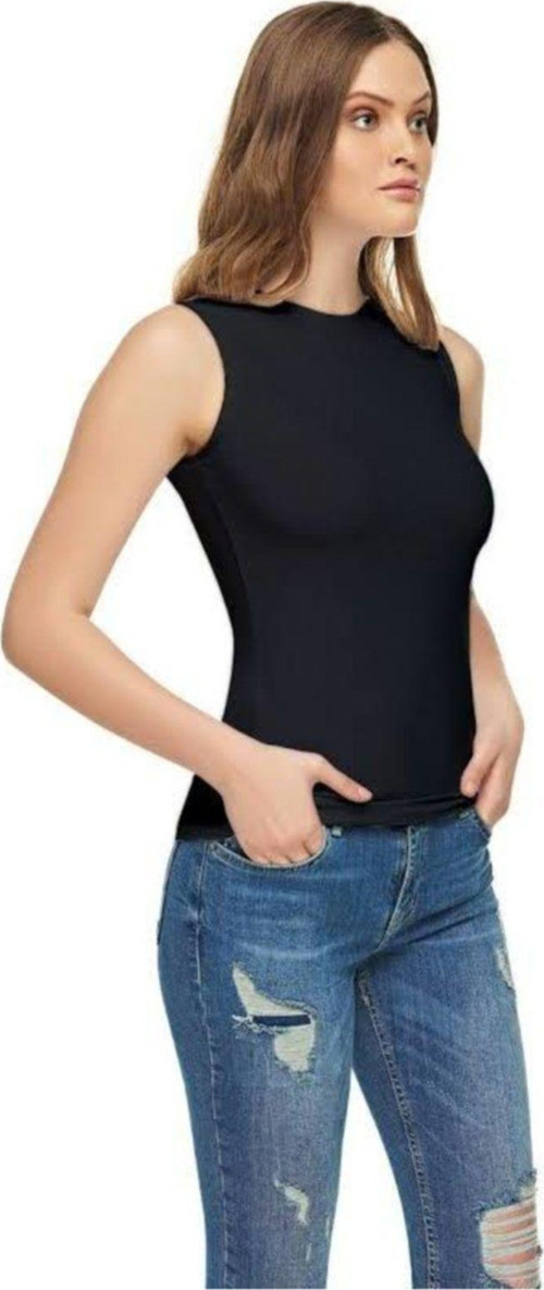 Elastan Sıfır Kol Kadın Atlet Body Siyah