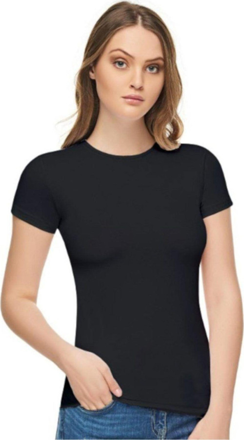 Kadın Siyah 3'Lü Paket Sıfır Yaka Likralı T-Shirt