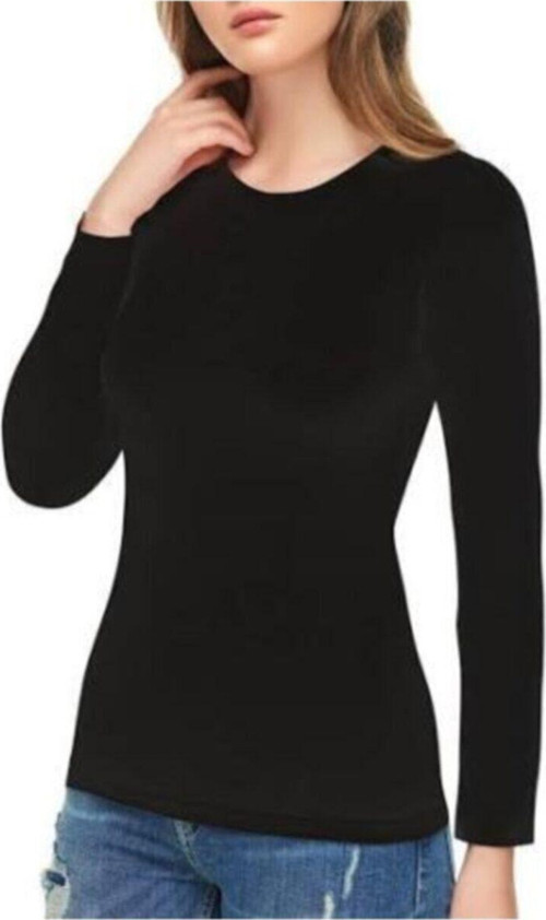Kadın Siyah Pamuk Lycra Uzun Kol Badi