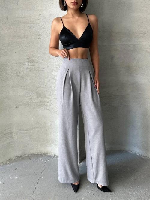 Pileli keten pantolon s255046