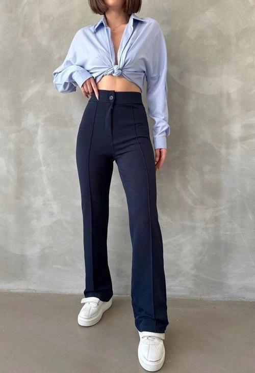 Önü cumalı ithal krep pantolon