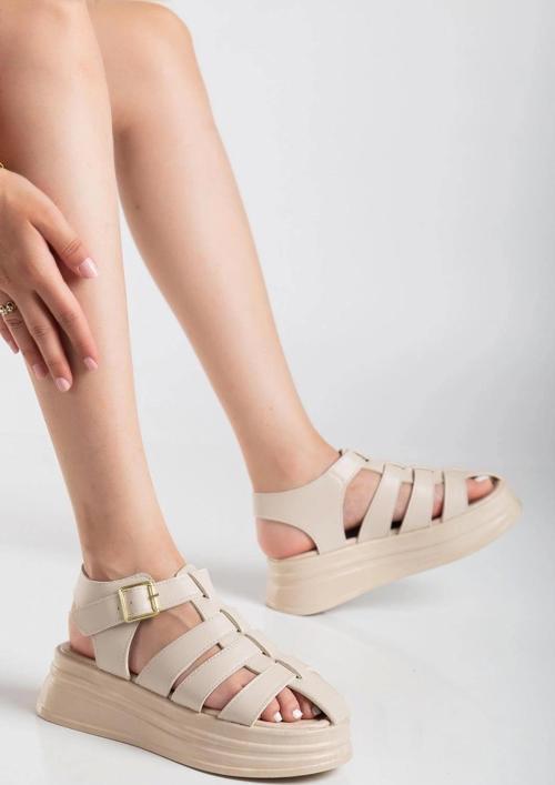 Toten Bej Cilt Kemerli Sandalet