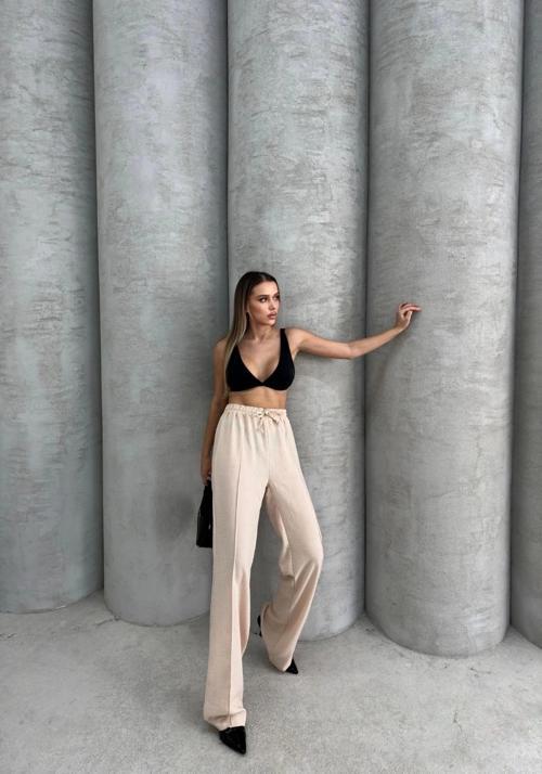 Çımalı keten pantolon