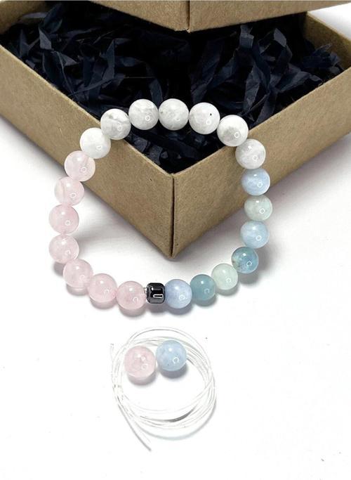 Ay Taşı, Akuamarin, Pembe Kuvars Doğal Taş 8 Mm Aşk Sevgi Bilekliği