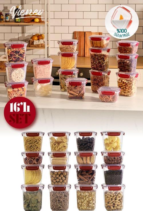 16lı Master Contalı Derin Dikdörtgen Saklama Kabı Seti 4x(2100,1000) 8x(1575) Kırmızı