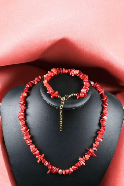 Mercan Kolye Mercan Bileklik Seti Çelik Tel Çelik Klips Çelik Halka Çelik Zincir Doğal Taş Set