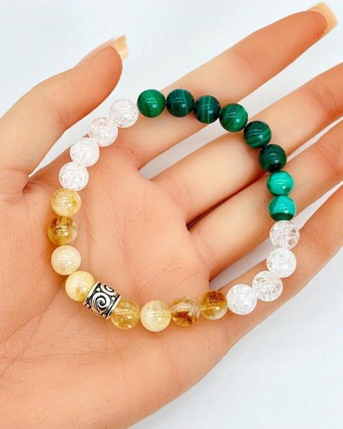 Malakit - Dönüşümlü Sitrin - Necef Doğal Taş Bileklik 8Mm Unısex