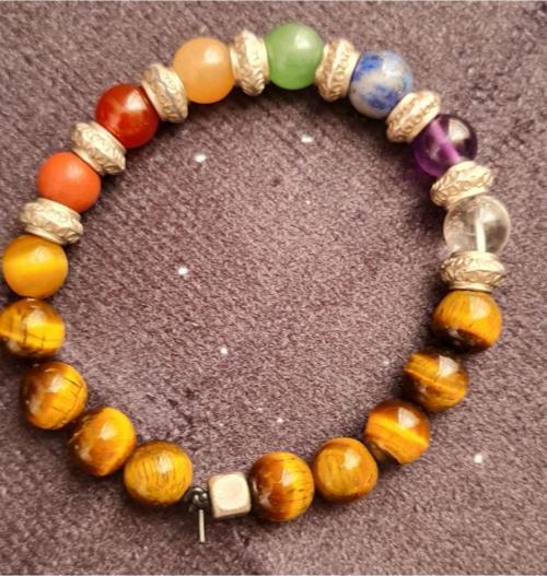 Doğal 7 Çakra Bilekliği Kaplan Gözü, Akik, Yeşim, Ametist, Beyaz Kuvars, Lapis Lazuni, Sitrin