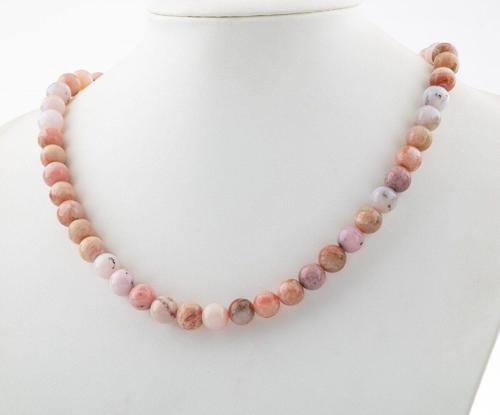Opal Pembe 8 Mm Dizi Doğal Taş Kolye