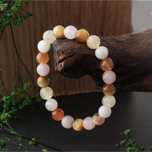 Özel Tasarım 8 Mm Bileklik Ay Taşı, Dönüşümlü Sitrin, Pembe Kuvars, Kaplan Gözü, Turuncu