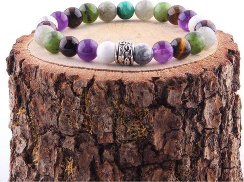 Özel Tasarım 8 Mm Bileklik Havlit Ametist Kaplan Gözü -Yeşim Labrodorit -Lal