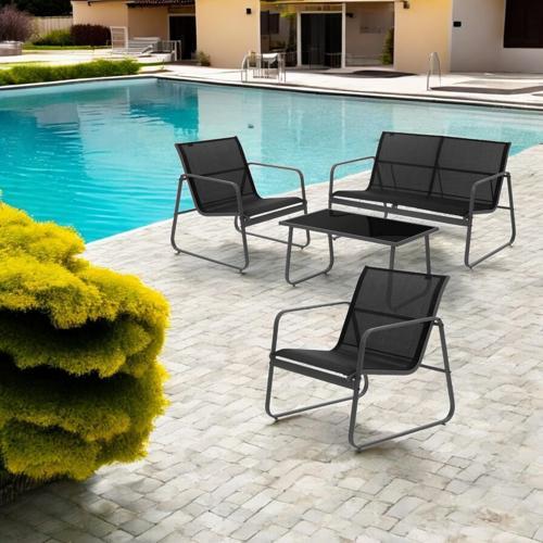 BAHÇE MOBİLYA TAKIMI 2+1+1 SEHPALI BALKON OTURMA GRUBU 4 PARÇA ÇELİK GÖVDELİ