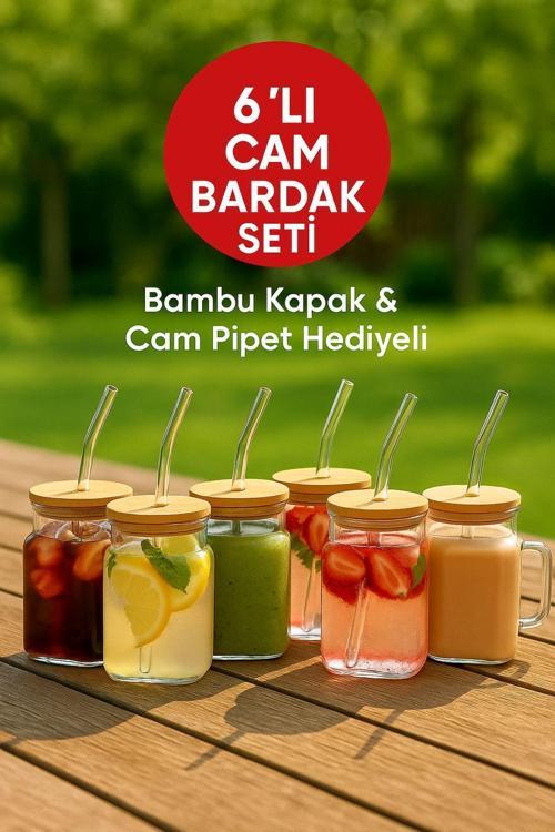 6 Adet GLASSMATE – Isıya Dayanıklı Bambu Kapaklı Bardak 650 ML