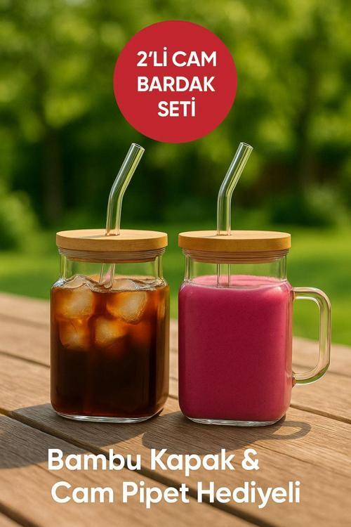 2 Adet GLASSMATE – Isıya Dayanıklı Bambu Kapaklı Bardak 650 ML