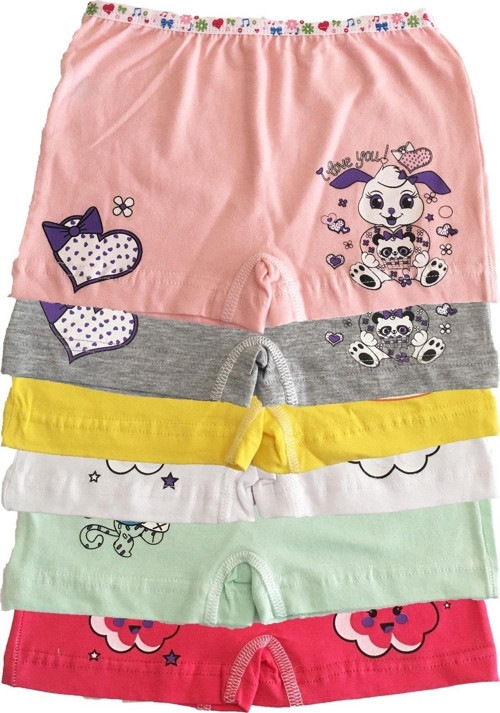 Iç Giyim Kız Çocuk Renkli Likralı Pamuk Boxer Külot 6 Lı Paket