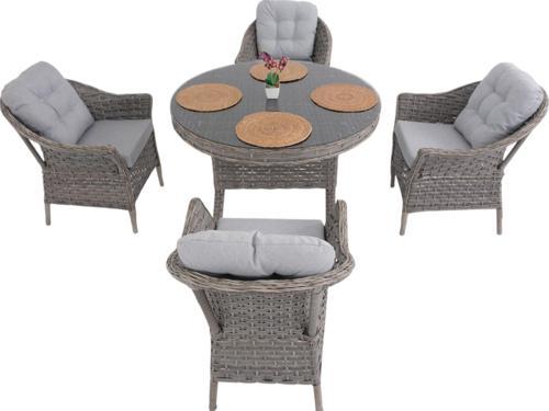Spark Nova 110 cm Rattan Yuvarlak Minderli Bahçe Masa Takımı 