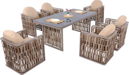 Talia | Rattan Bahçe Masa Takımı | 100X200 6 Kişilik Bahçe Mobilyası