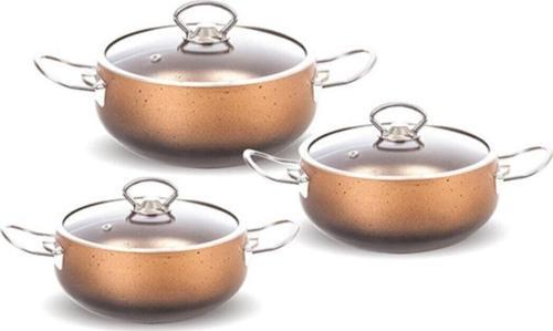 Granit 3'lü Güveç Set Bakır Metal Sap