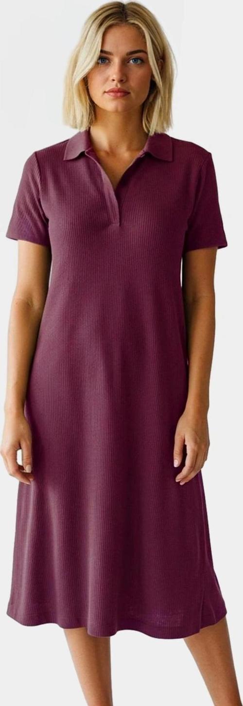 Kadın Örme Kısa Kollu Polo Yaka Midi Elbise Rahat Yazlık Günlük Stil Dayanıklı Malzeme