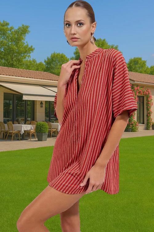 Geniş Kalıp Mini Örme Bağlamalı Plaj Elbisesi Rahat Yazlık Şık Tasarım Şık Görünüm Kaliteli İşçilik