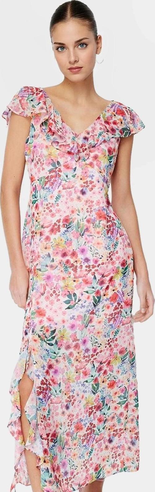 Şifon Maxi Elbise Çiçekli Desen Astarlı Yazlık Kısa Kollu Konforlu Kesim Kaliteli İşçilik