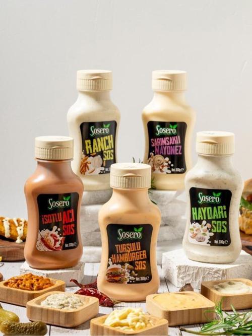 Ranch 330gr & Sarımsaklı Mayonez 330gr & İsotlu Acı 330gr & Turşulu Burger 350gr & Haydari Sos 330gr