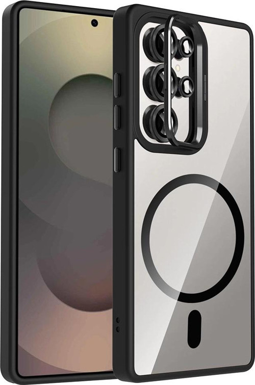 Galaxy S25 Ultra Kılıf Standlı ve Kamera Lens Hediyeli M-Safe Şarj Özellikli Zore Etro Kapak