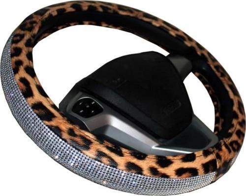 Oto Direksiyon Kılıfı Geçmeli Pırlanta Kaplamalı Leopar Desenli