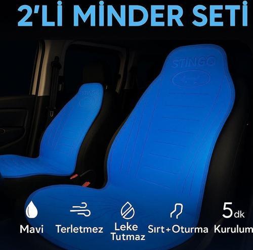 2'li Minder Seti Koltuk Koruyucu Universal Mavi Renk Terletmez Leke Tutmaz