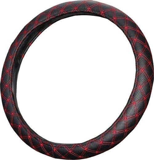 Direksiyon Kılıfı Siyah 45 Cm Geçmeli Kırmızı Nakış Tır Kamyon Midibüs