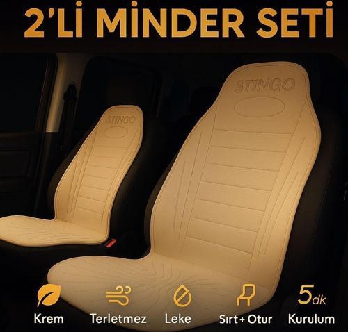 2'li Minder Seti Koltuk Koruyucu Universal Krem Renk Terletmez Leke Tutmaz