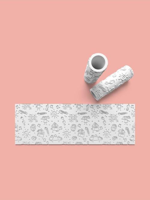 Okul Temalı Dokulu Hamur Seramik Polimer Kil Desen Verici Rulo Silindir 10 Cm Uzunluk 0932-3