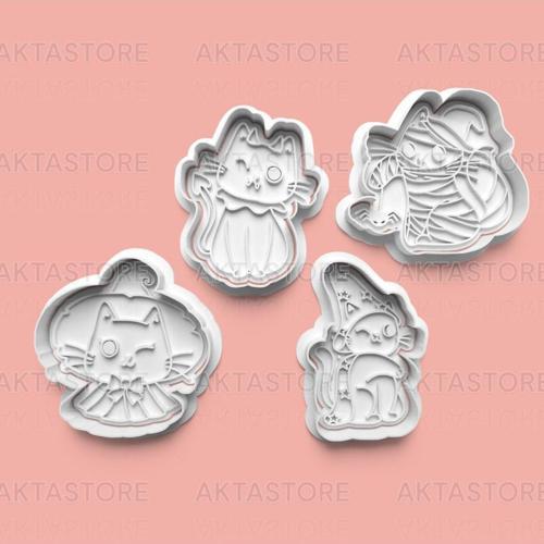 Göz Kırpan Kedicik Kurabiye Kalıbı Ve Şeker Hamuru Kalıbı 4'Lü Set