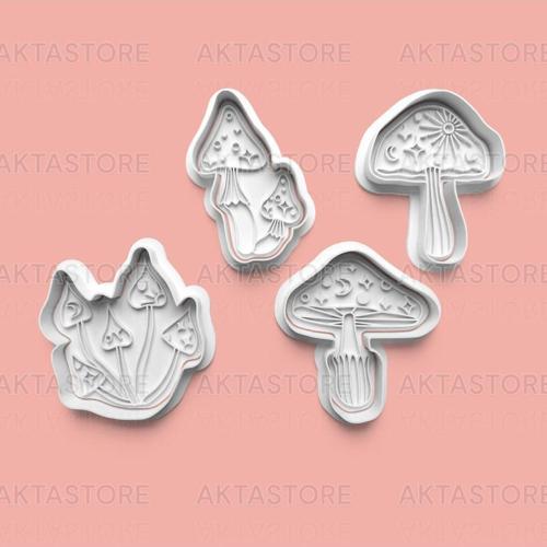 Mantar Figürlü Kurabiye Kalıbı Ve Şeker Hamuru Kalıbı 4'Lü Set
