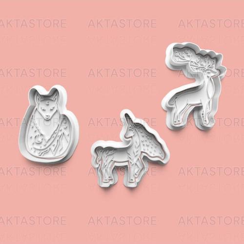Sihirli Hayvanlar Kurabiye Kalıbı Ve Şeker Hamuru Kalıbı 3'Lü Set