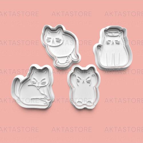 Kedi Figürleri Kurabiye Kalıbı Ve Şeker Hamuru Kalıbı 4'Lü Set