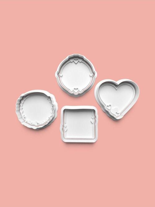 Kalp Desenli Çerçeveler Kurabiye Kalıbı Ve Şeker Hamuru Kalıbı 4'Lü Set