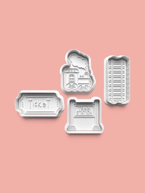 Tren İstasyonu Kurabiye Kalıbı Ve Şeker Hamuru Kalıbı 4'Lü Set