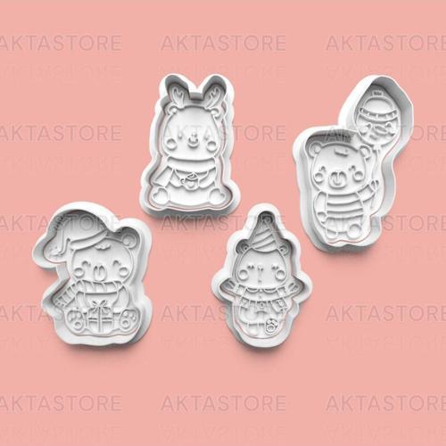 Oyuncak Figürleri Kurabiye Kalıbı Ve Şeker Hamuru Kalıbı 4'Lü Set