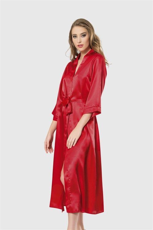 Arias Closet Kırmızı Uzun Saten Sabahlık OZN-12543