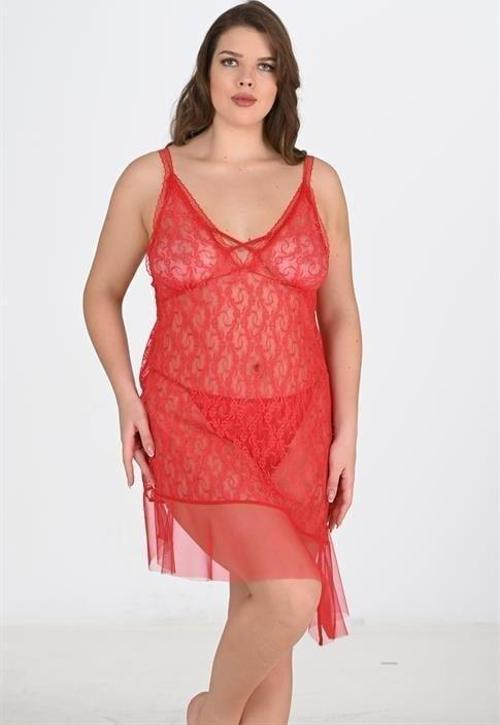 Arias Closet Büyük Beden Kırmızı Gecelik OZN-22678