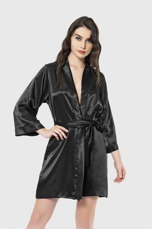 Arias Closet Siyah Kısa Saten Sabahlık OZN-12532
