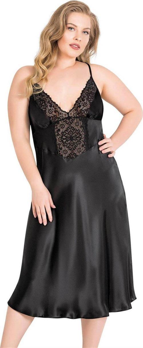 Arias Closet Büyük Beden Siyah Uzun Saten Gecelik OZN-14031