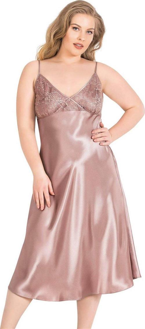 Arias Closet Büyük Beden Vizon Uzun Saten Gecelik OZN-14033