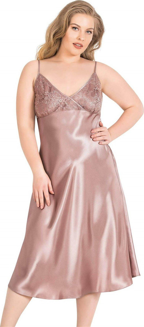 Arias Closet Büyük Beden Vizon Uzun Saten Gecelik OZN-14033
