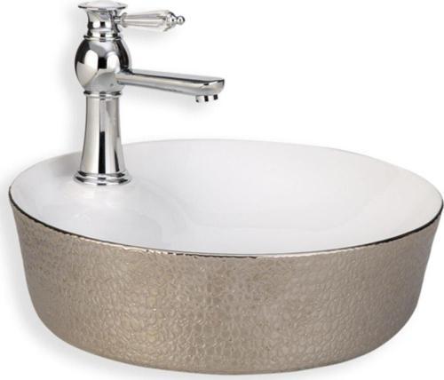 Eva Banyo Tezgah Üstü Gümüş-Beyaz Lavabo E-5001G