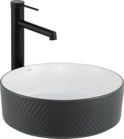 E-W5002Gb Tezgah Üstü Lavabo Mat Gri & Parlak Beyaz