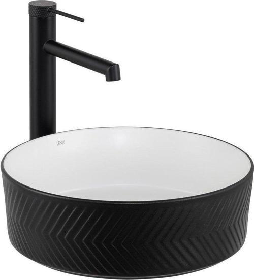 Tezgahüstü Lavabo (Mat Siyah-Beyaz) E-W5002Sb