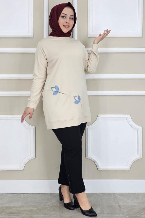KADIN ÇİÇEK DİKME DETAYLI TESETTÜR TUNİK