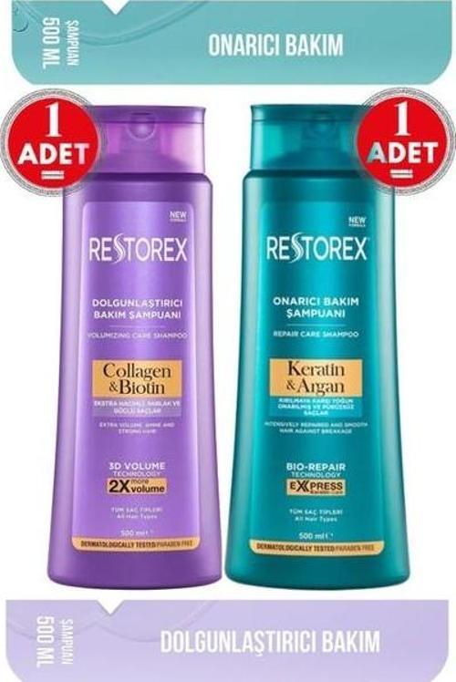 Keratin & Argan Şampuan 500 Ml + Collagen&Biotin Dolgunlaştırıcı Şampuan 500 Ml Keratin + Collegen